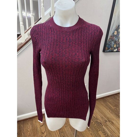 Celiné Ribbed Cotton Long Sleeve Sweater Top Burgundy Navy Size Small - Picture 3 of 7